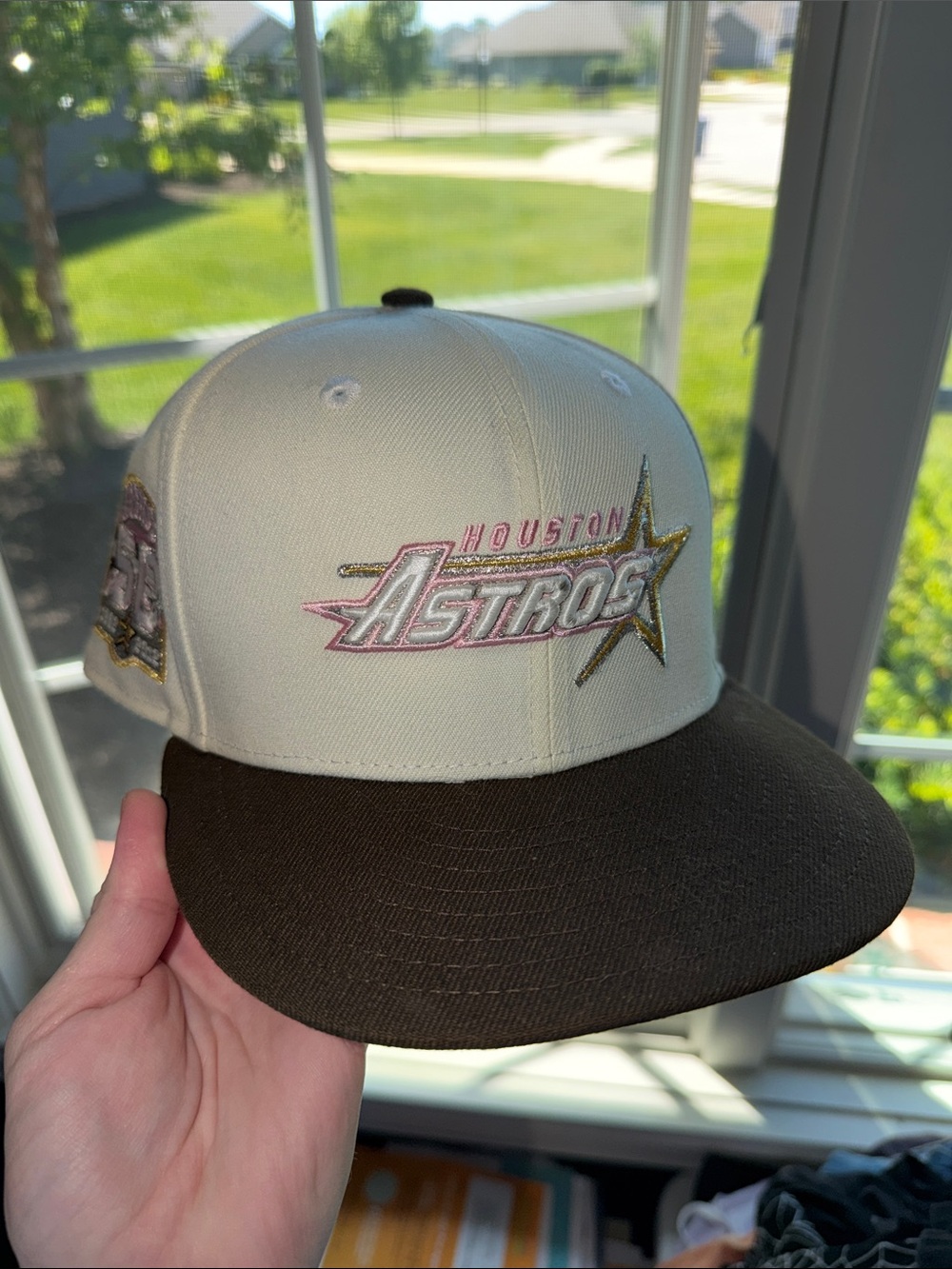 Houston Astros White/Brown/Pink 59Fifty Size 6 7/8 Fitted New Era Cap